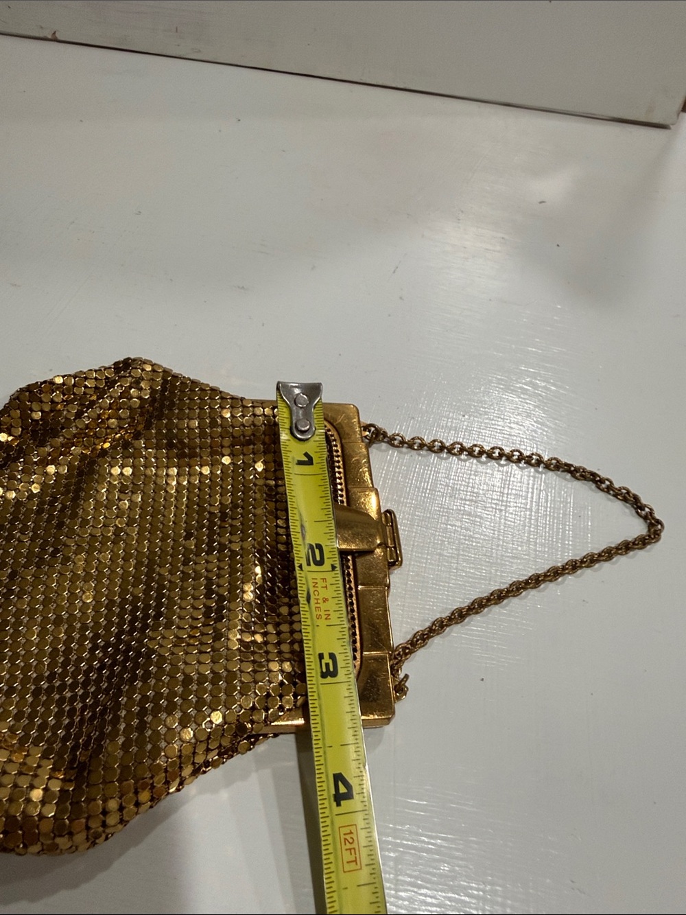 Whiting & Davis Gold Mesh Evening Wristlet with Chain 1920’s Vintage - Picture 5 of 10